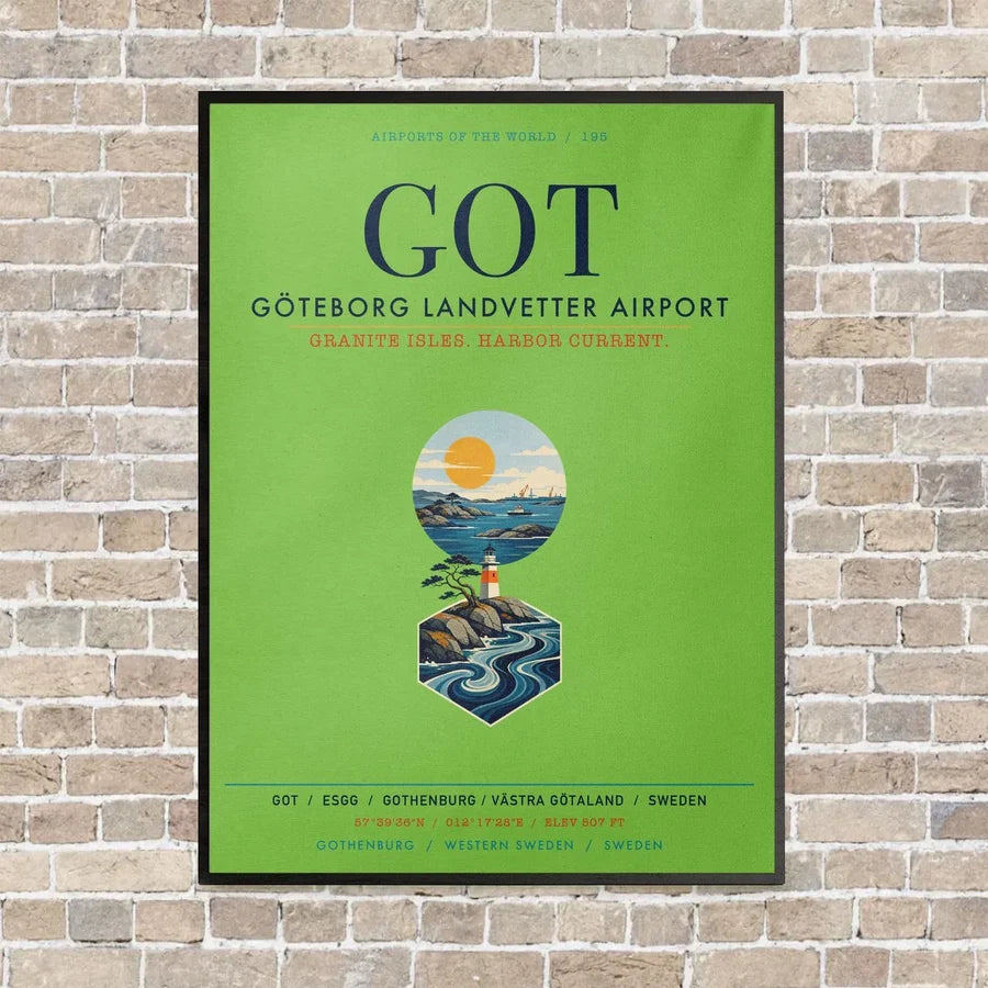 Göteborg Landvetter Airport GOT vertical canvas print - framed - light green background