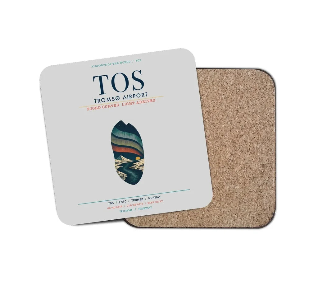 Tromsø Airport (TOS) design on light gray 1 piece coaster