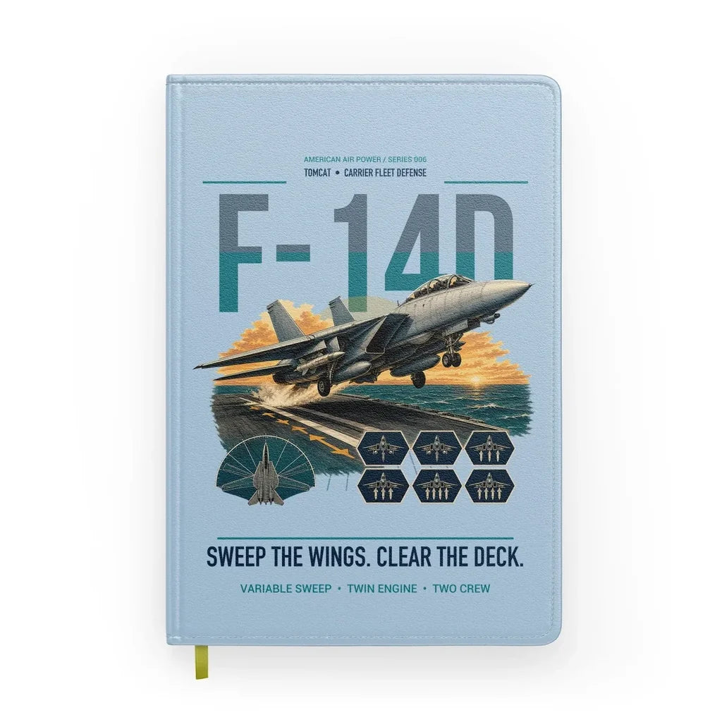 F-14D Tomcat design on light blue notebook