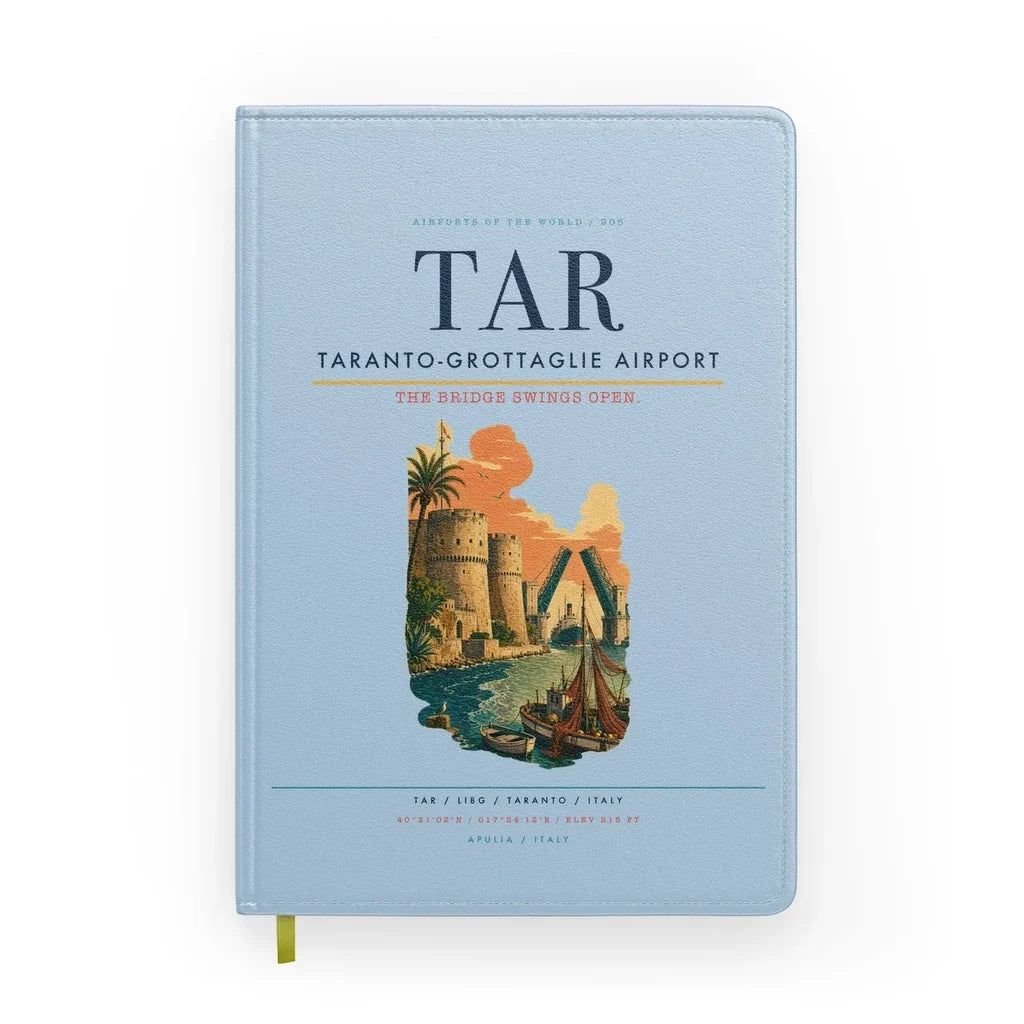 Taranto-Grottaglie Airport (TAR) design on light blue notebook