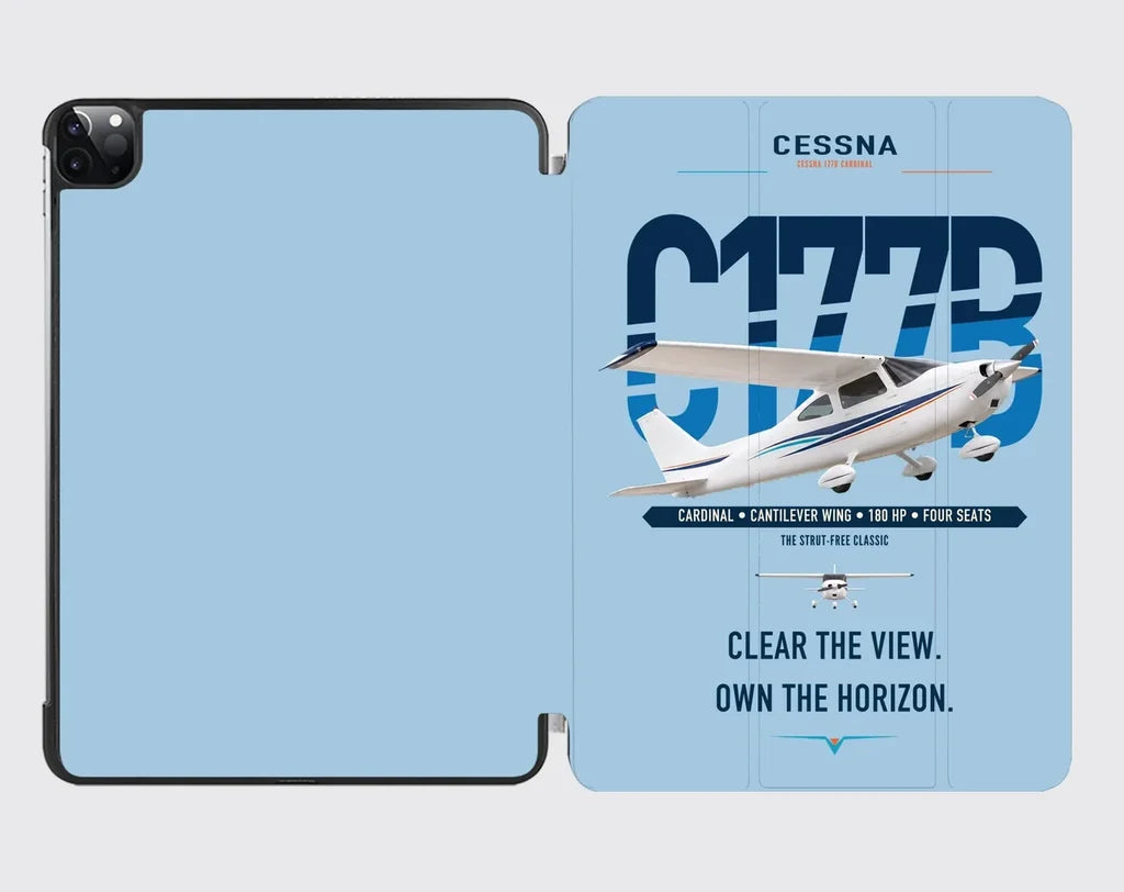 Cessna 177B Cardinal design on light blue ipad tablet case