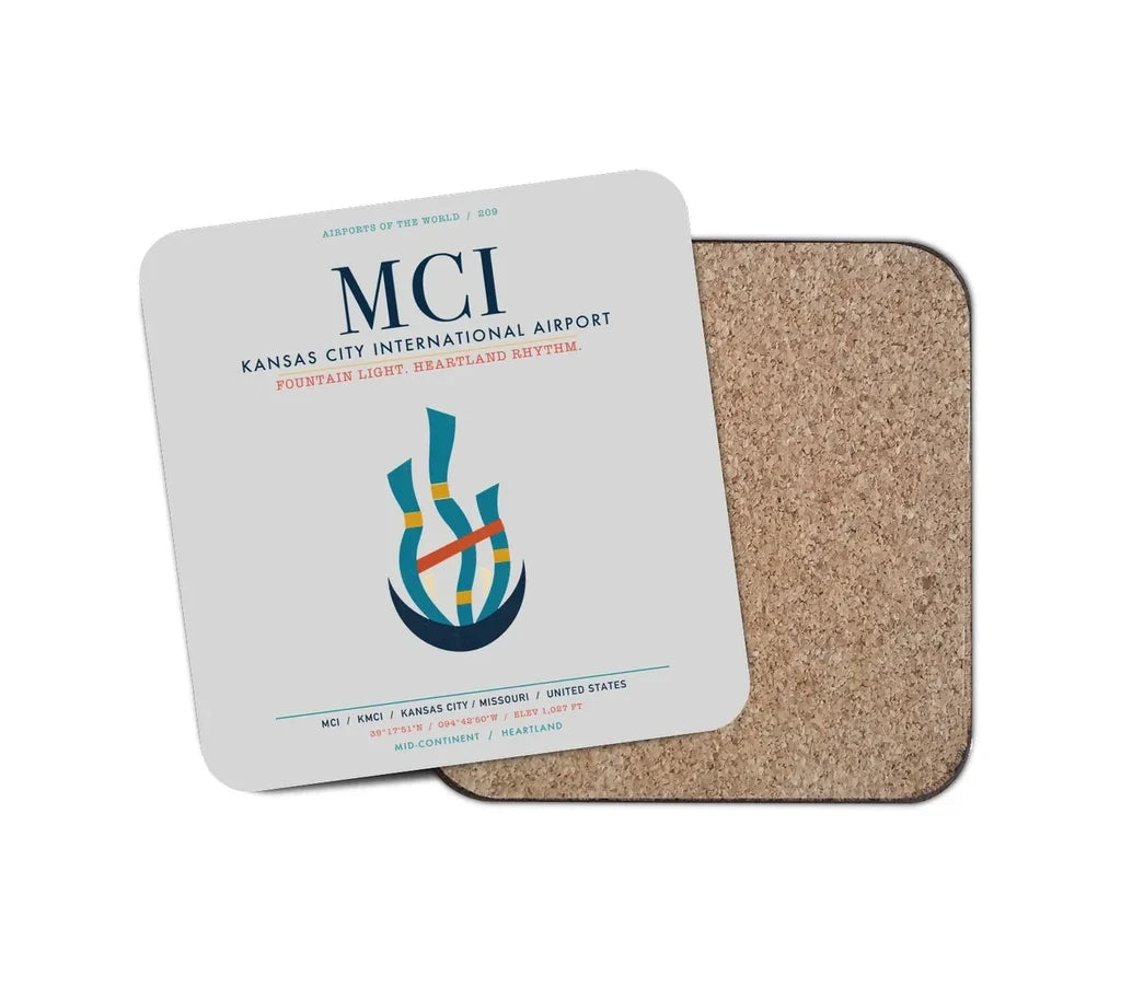 Kansas City International Airport (MCI) design on light gray 1 piece coaster