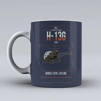 Thumbnail for Bell H-13G Sioux design on dark blue ceramic mug, double-side print