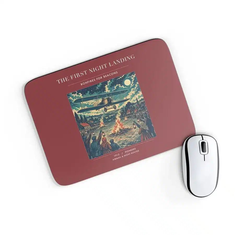 VINTAGE G4327 - The First Night Landing - Designed Mouse Pads design on darkred rectangle