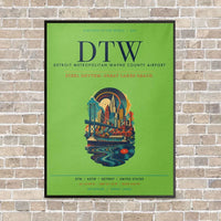 Thumbnail for Detroit Metropolitan Wayne County Airport DTW vertical canvas print - framed - light green background