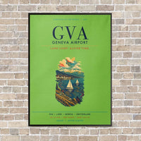Thumbnail for Geneva Airport GVA vertical canvas print - framed - light green background