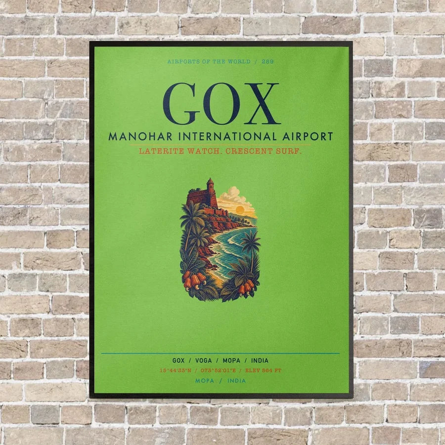 Manohar International Airport Mopa GOX vertical canvas print - framed - light green background