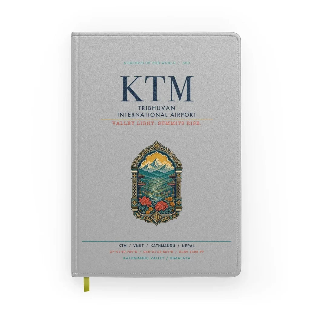 Tribhuvan International Airport Kathmandu (KTM) design on light gray notebook