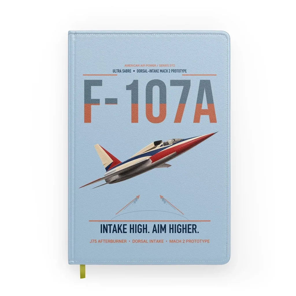F-107A Ultra Sabre design on light blue notebook