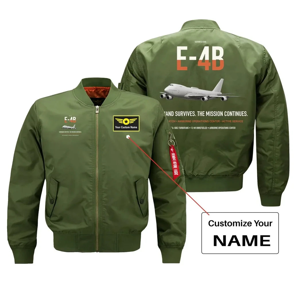 E-4B Nightwatch design on green+name bomber jacket, double-side print