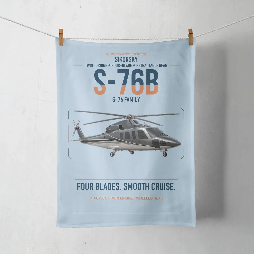 Sikorsky S-76B design on light blue towel