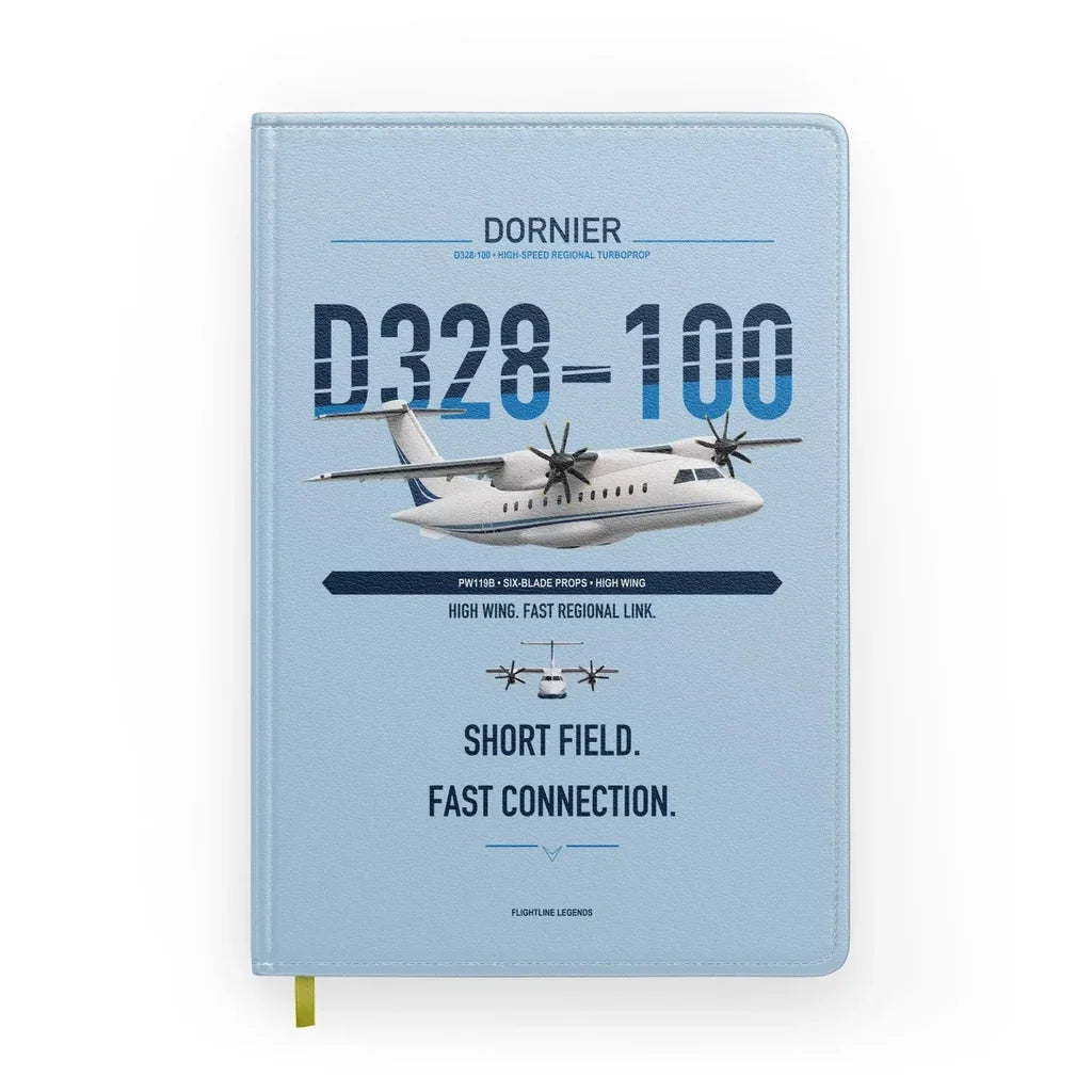 Dornier D328-100 design on light blue notebook