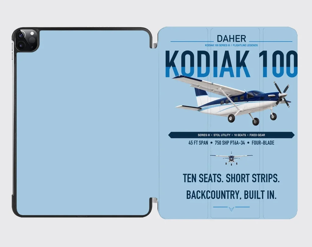 Daher Kodiak 100 Series III design on light blue ipad tablet case
