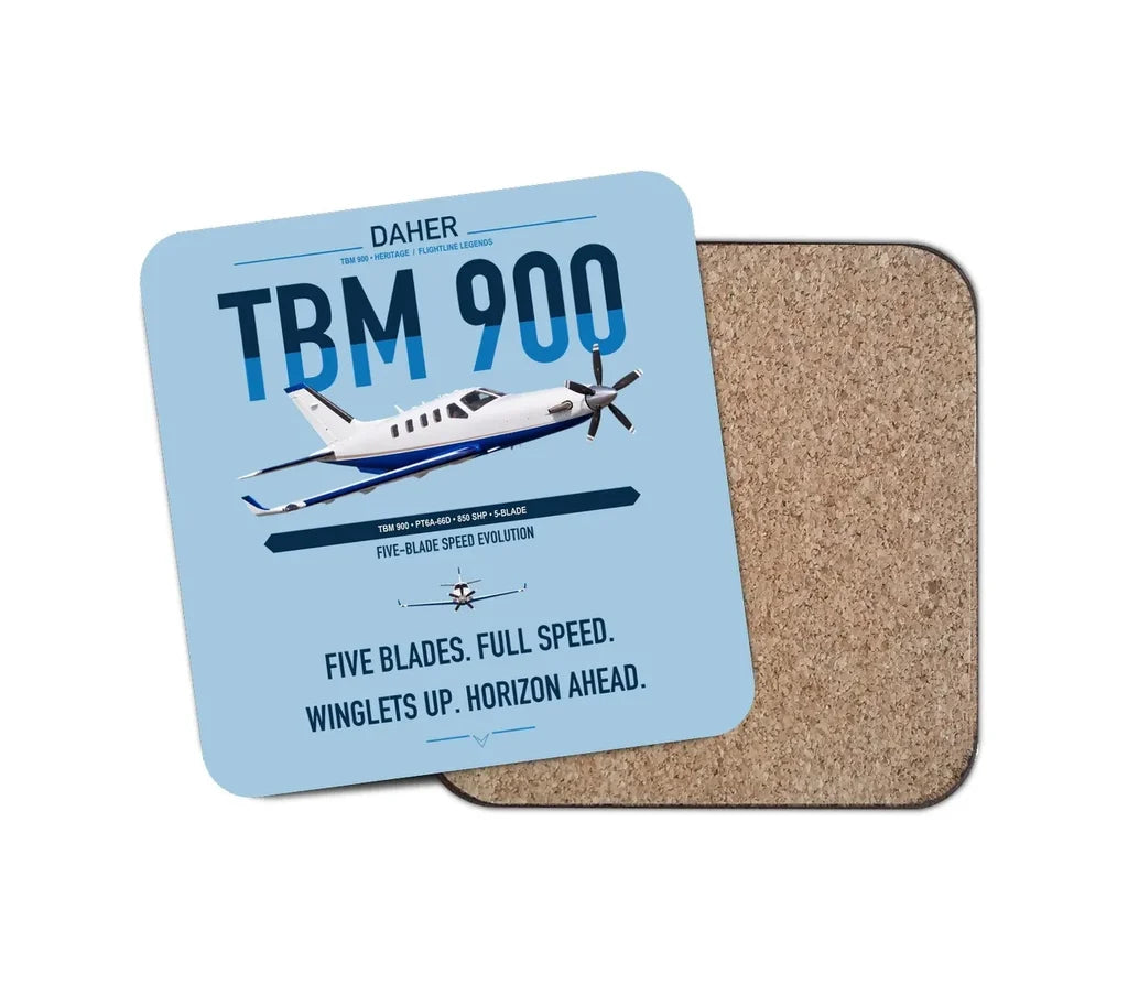 Daher TBM 900 design on light blue 1 piece coaster