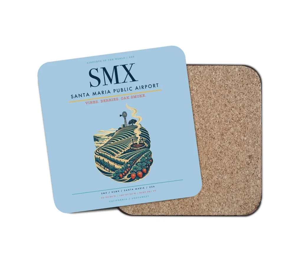 Santa Maria Public Airport (SMX) design on light blue 1 piece coaster