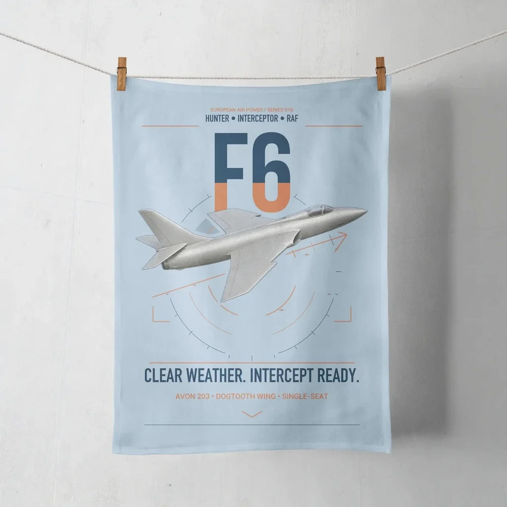 Hawker Hunter F6 design on light blue towel