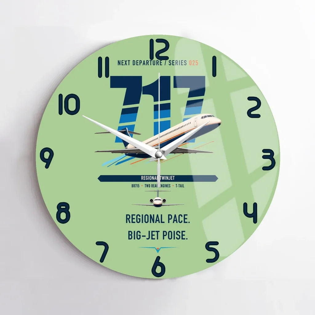 Boeing 717-200 design on light green no frame wall clock