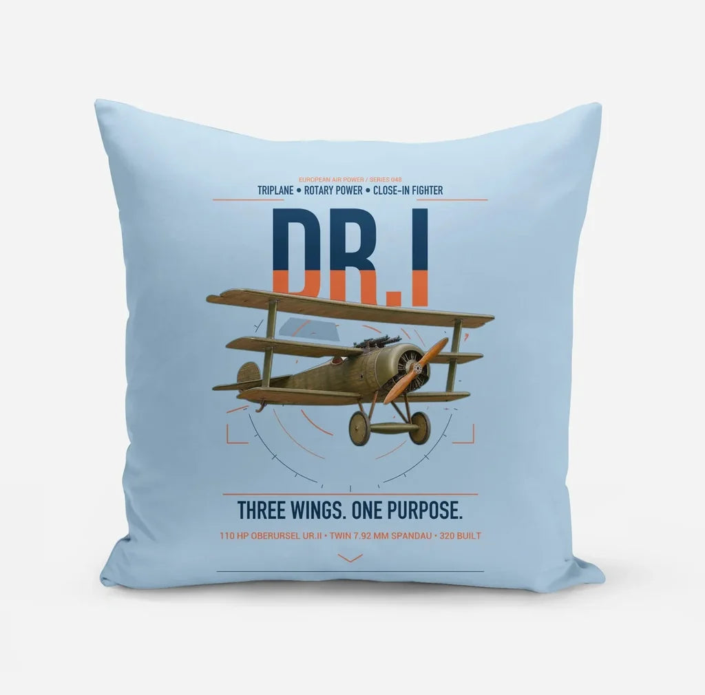 Fokker Dr.I design on light blue pillow