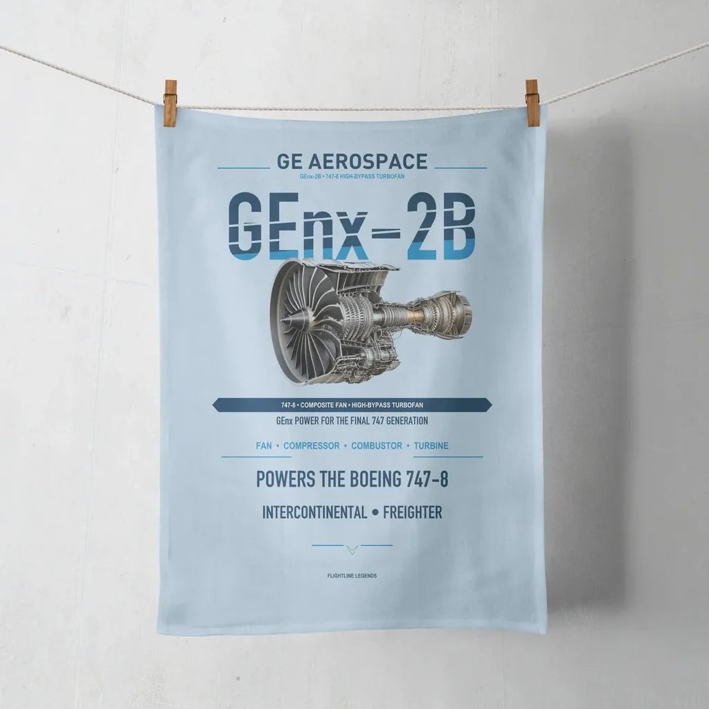 GEnx-2B design on light blue towel