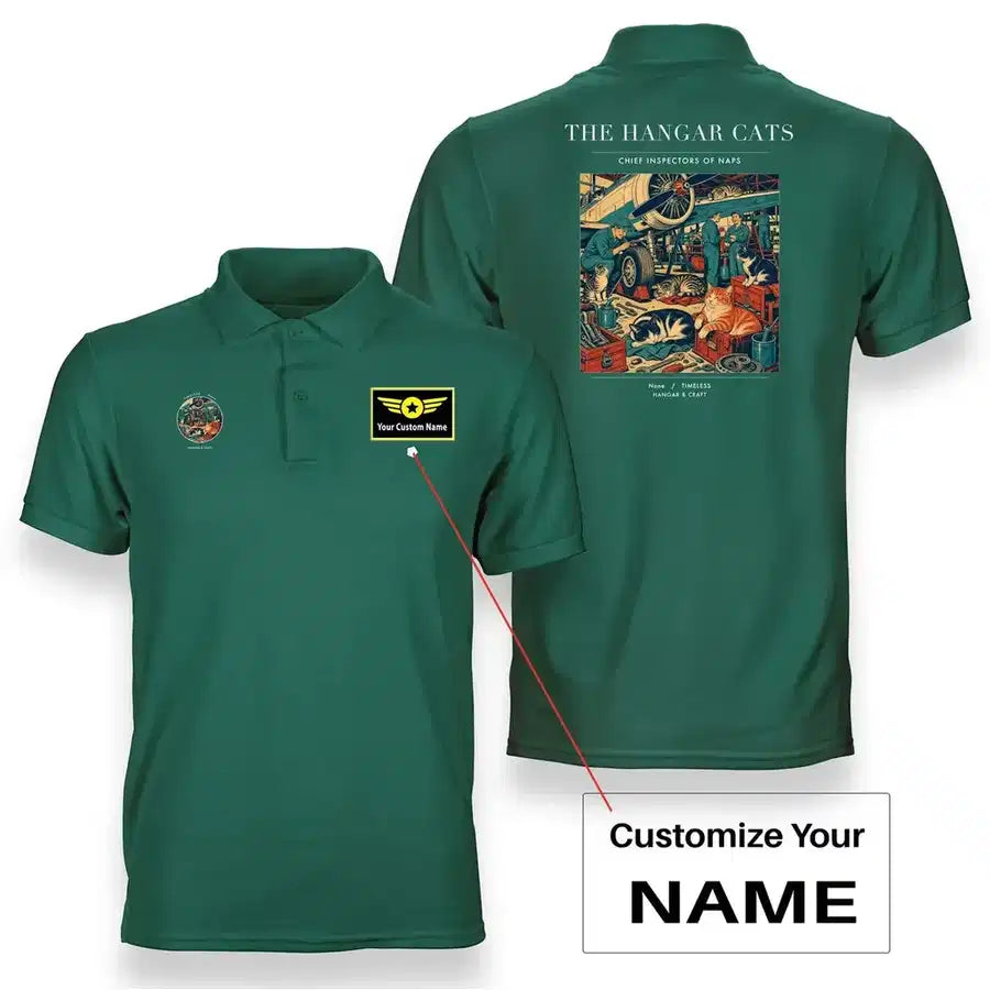 VINTAGE G4137 - The Hangar Cats - Double-Side Polo T-Shirt design on green+name