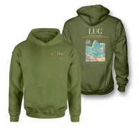 Thumbnail for Lugano Airport (LUG) design on green army double-side hoodie
