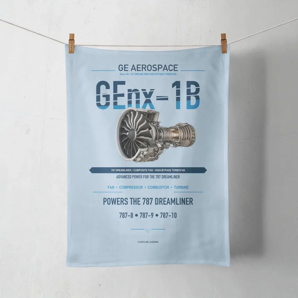 GEnx-1B design on light blue towel