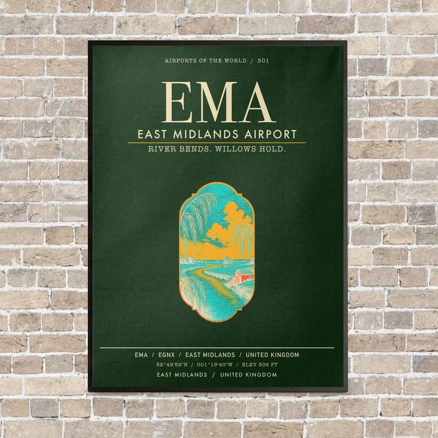 East Midlands Airport EMA vertical canvas print - framed - dark green background