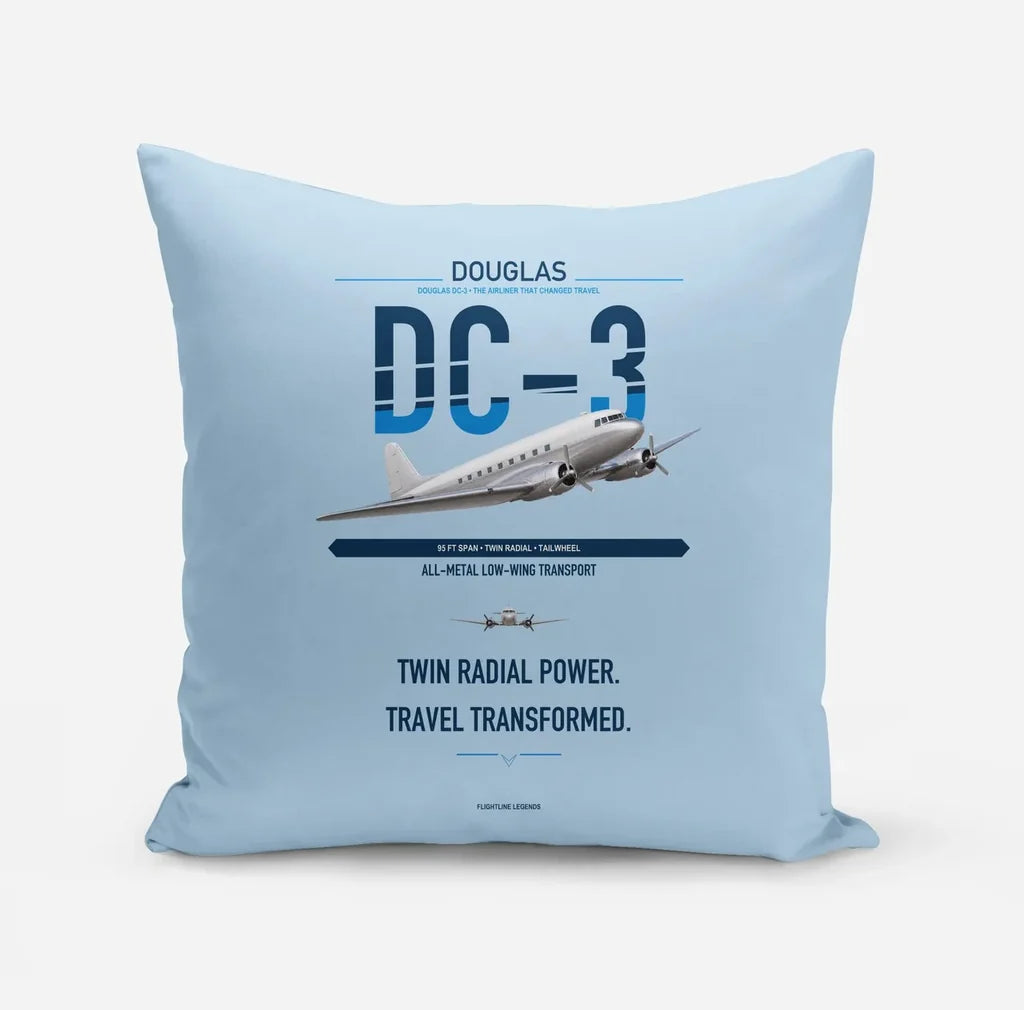 Douglas DC-3 design on light blue pillow