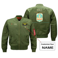 Thumbnail for Robert Gabriel Mugabe International Airport (HRE) design on green bomber jacket with custom name patch