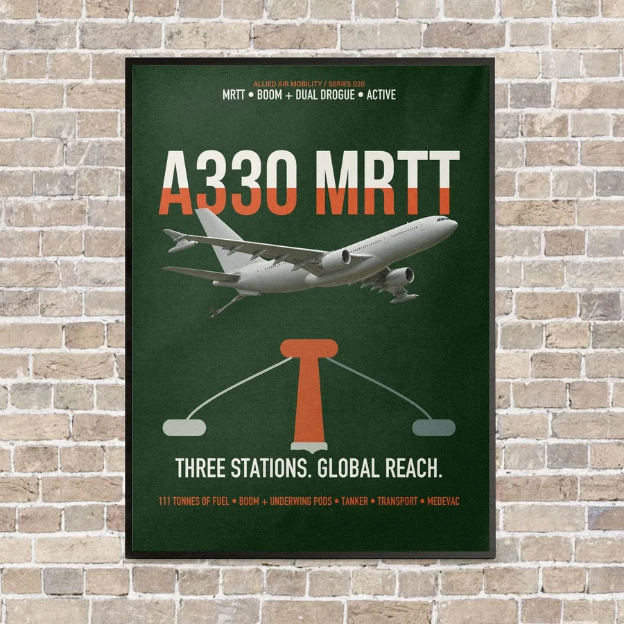 Airbus A330 MRTT vertical canvas print - framed - dark green background
