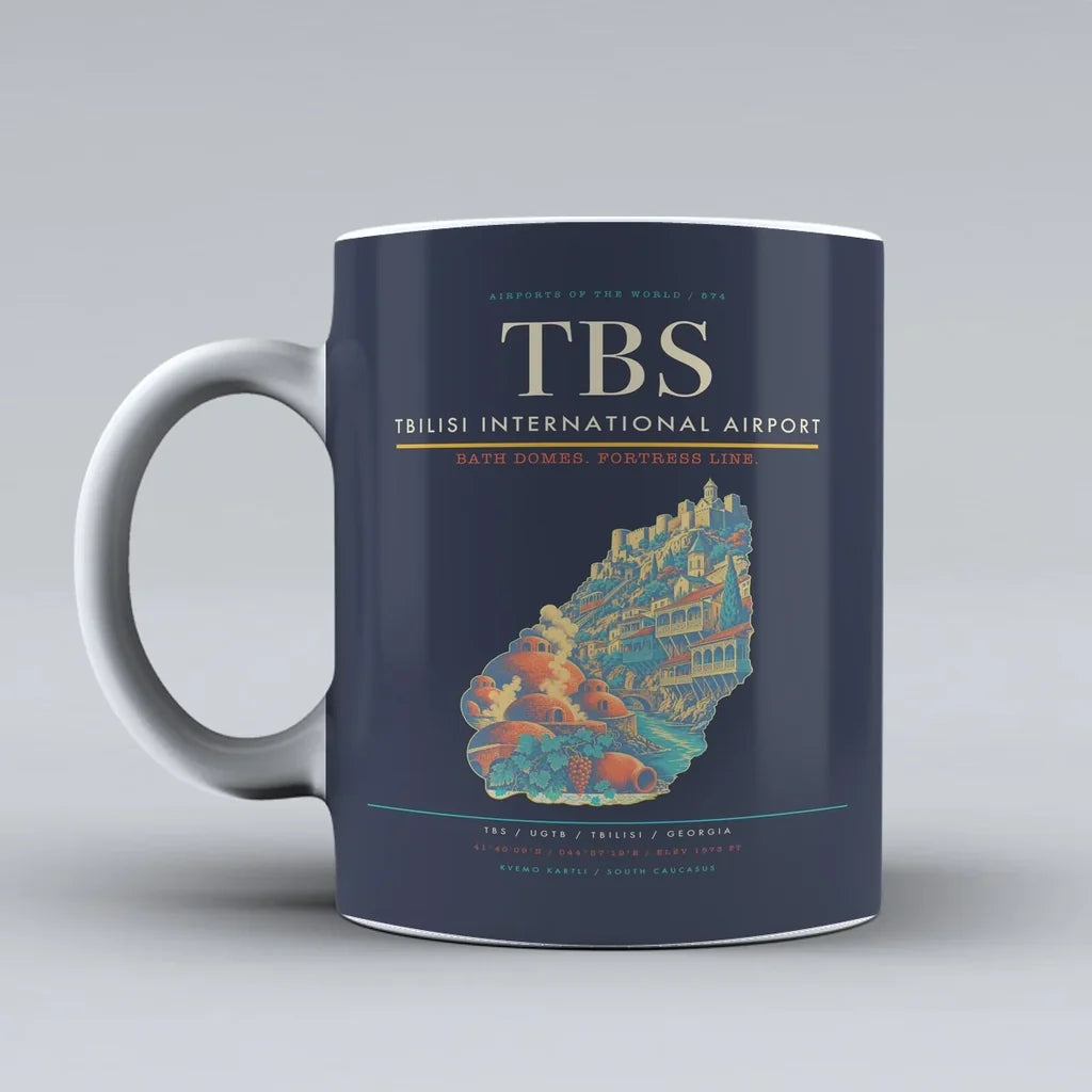 International Airport TBS Mug design on dark blue tbilisi