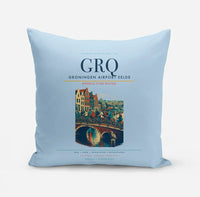 Thumbnail for Groningen Airport Eelde (GRQ) design on light blue pillow