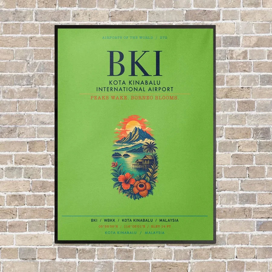 Kota Kinabalu International Airport BKI vertical canvas print - framed - light green background