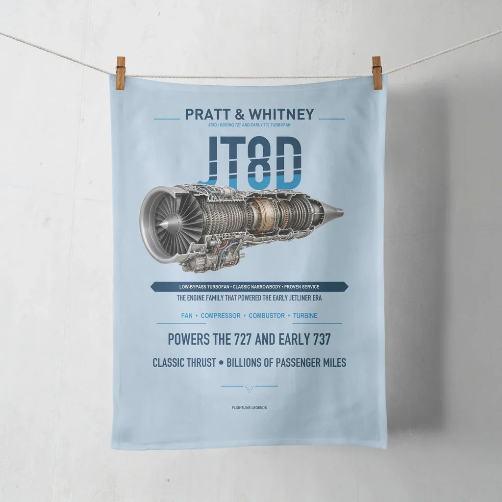 JT8D design on light blue towel