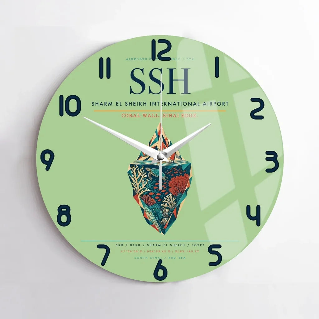 Sharm El Sheikh International Airport (SSH) design on light green no frame wall clock