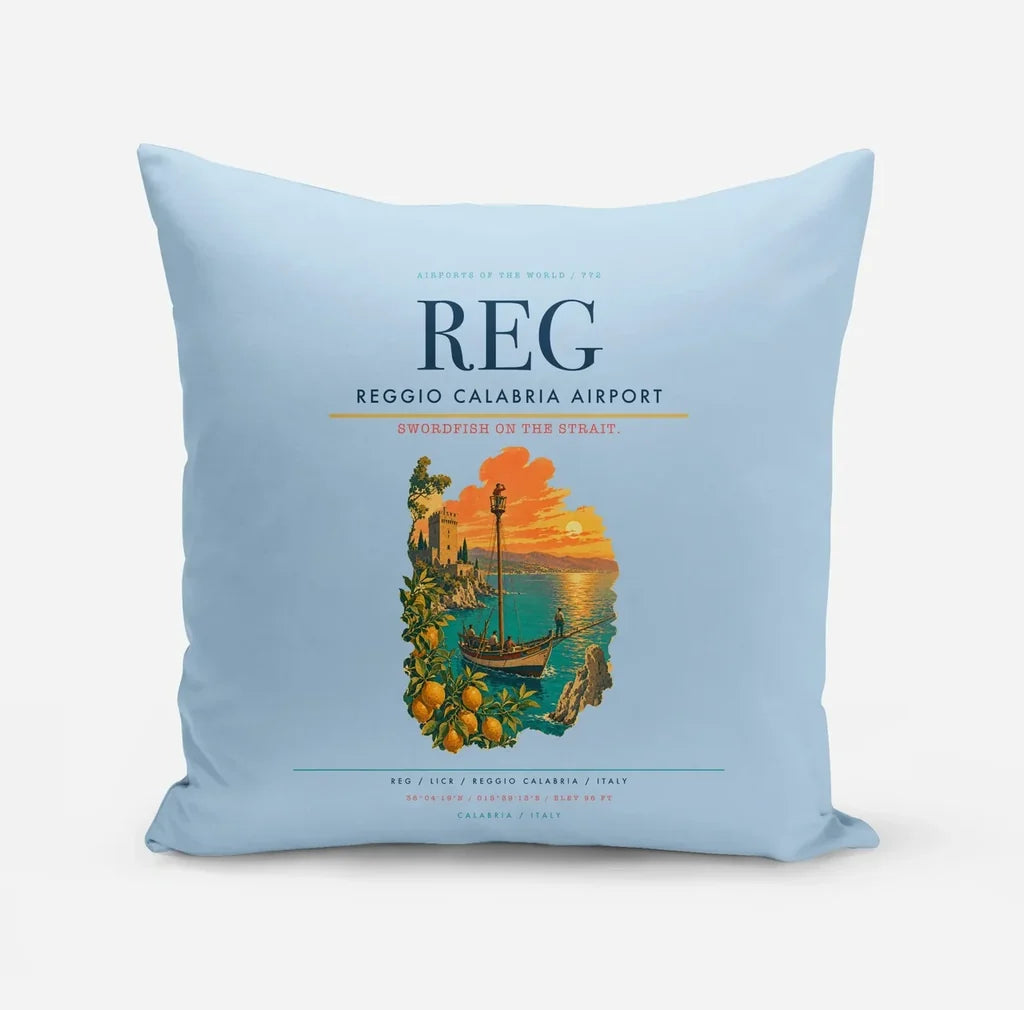 Reggio Calabria Airport (REG) design on light blue pillow