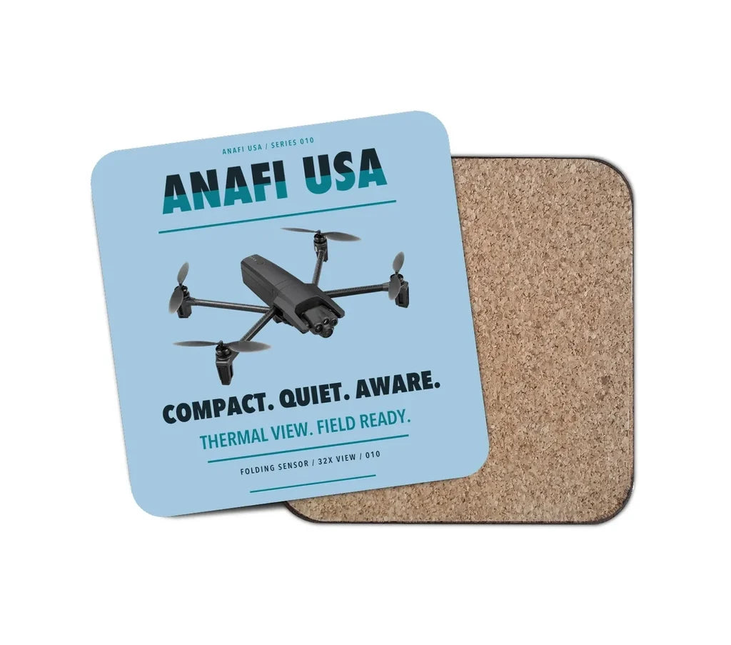 Parrot ANAFI USA design on light blue 1 piece coaster