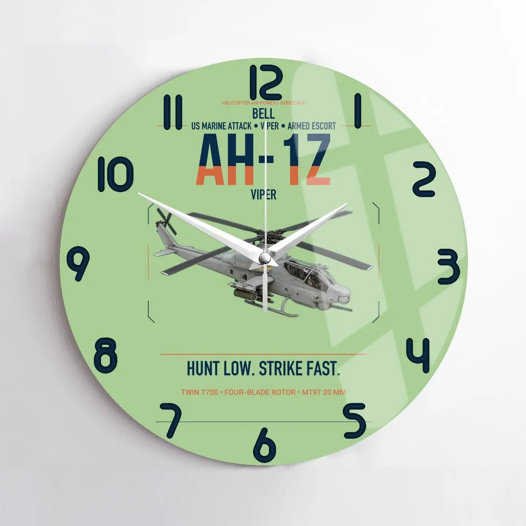 Bell AH-1Z Viper design on light green no frame wall clock