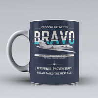 Thumbnail for Cessna Citation Bravo design on dark blue ceramic mug, double-side print