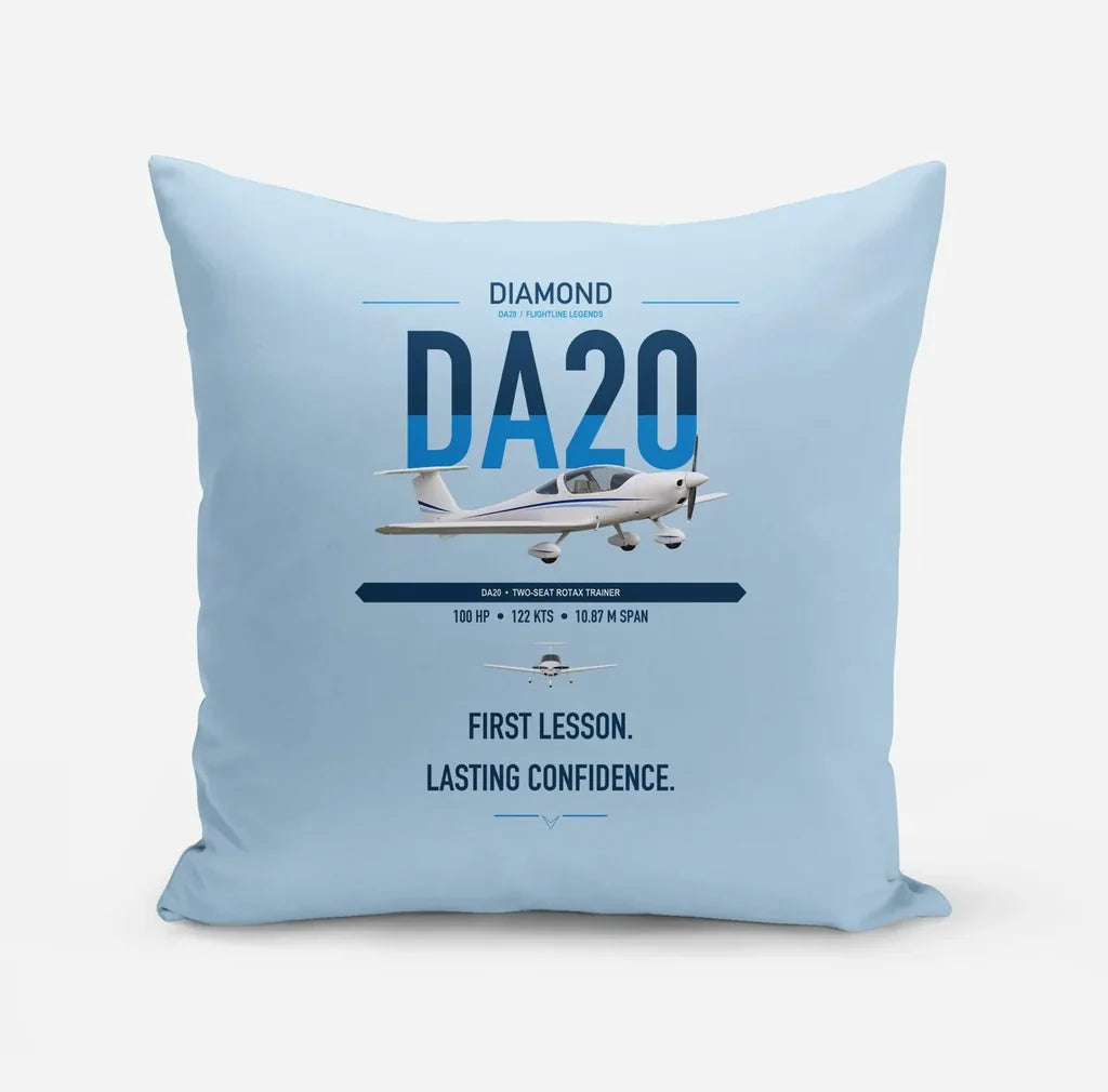 Diamond DA20 design on light blue pillow