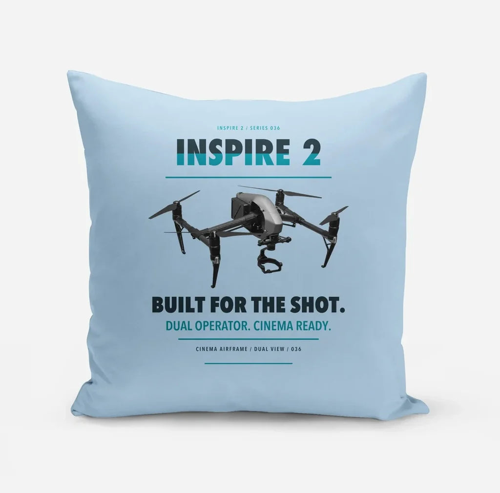 DJI Inspire 2 design on light blue pillow