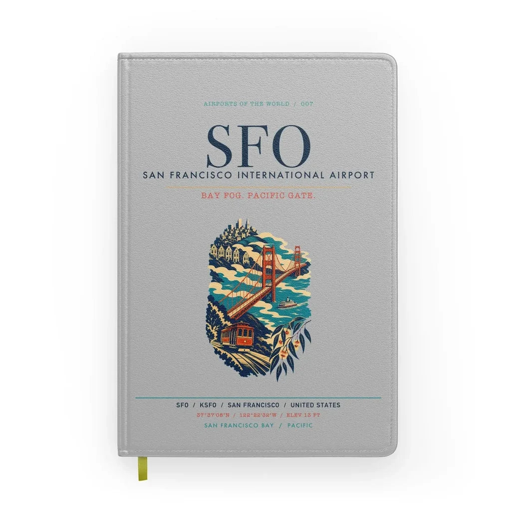 San Francisco International Airport (SFO) design on light gray notebook