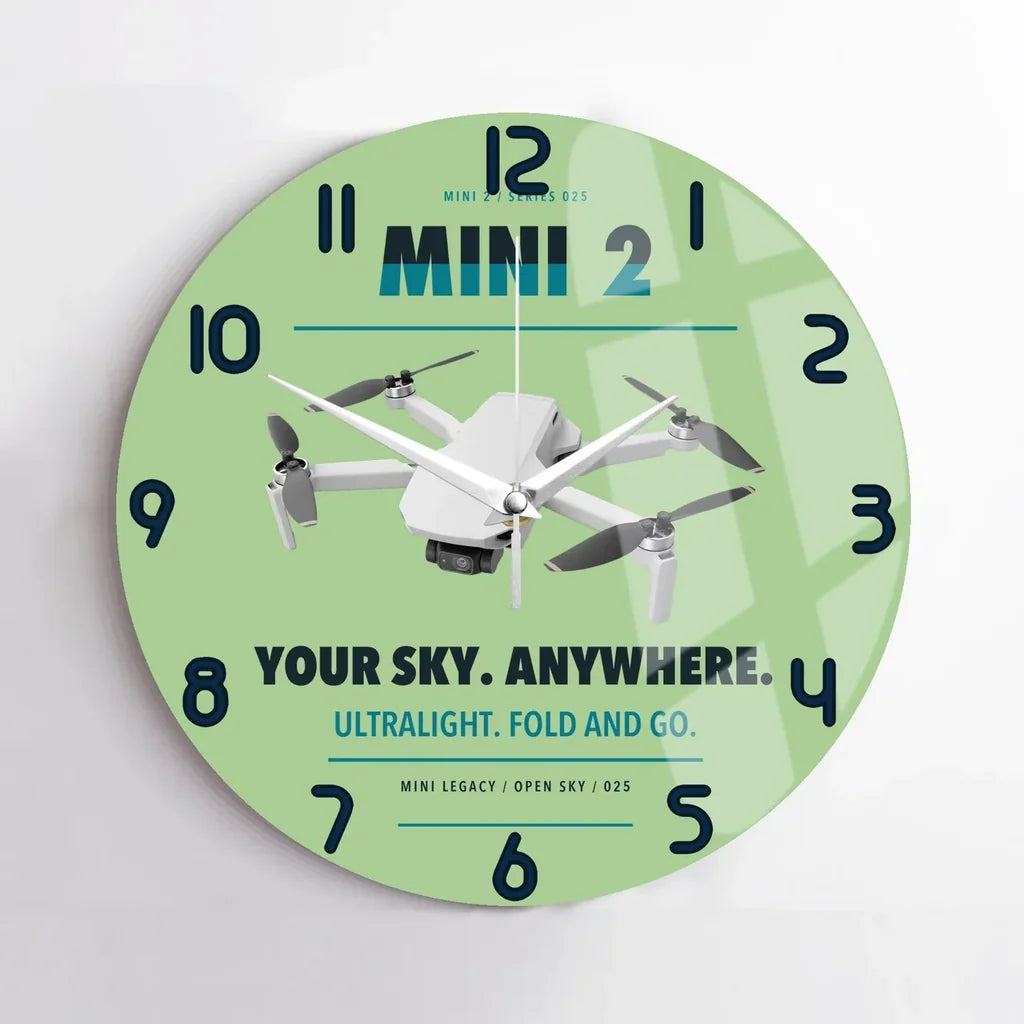 DJI Mini 2 design on light green no frame wall clock