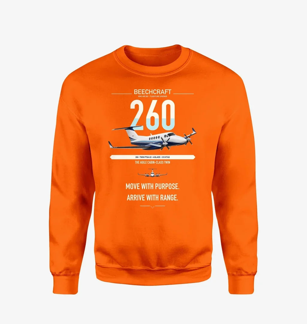 Beechcraft King Air 260 design on orange sweatshirt