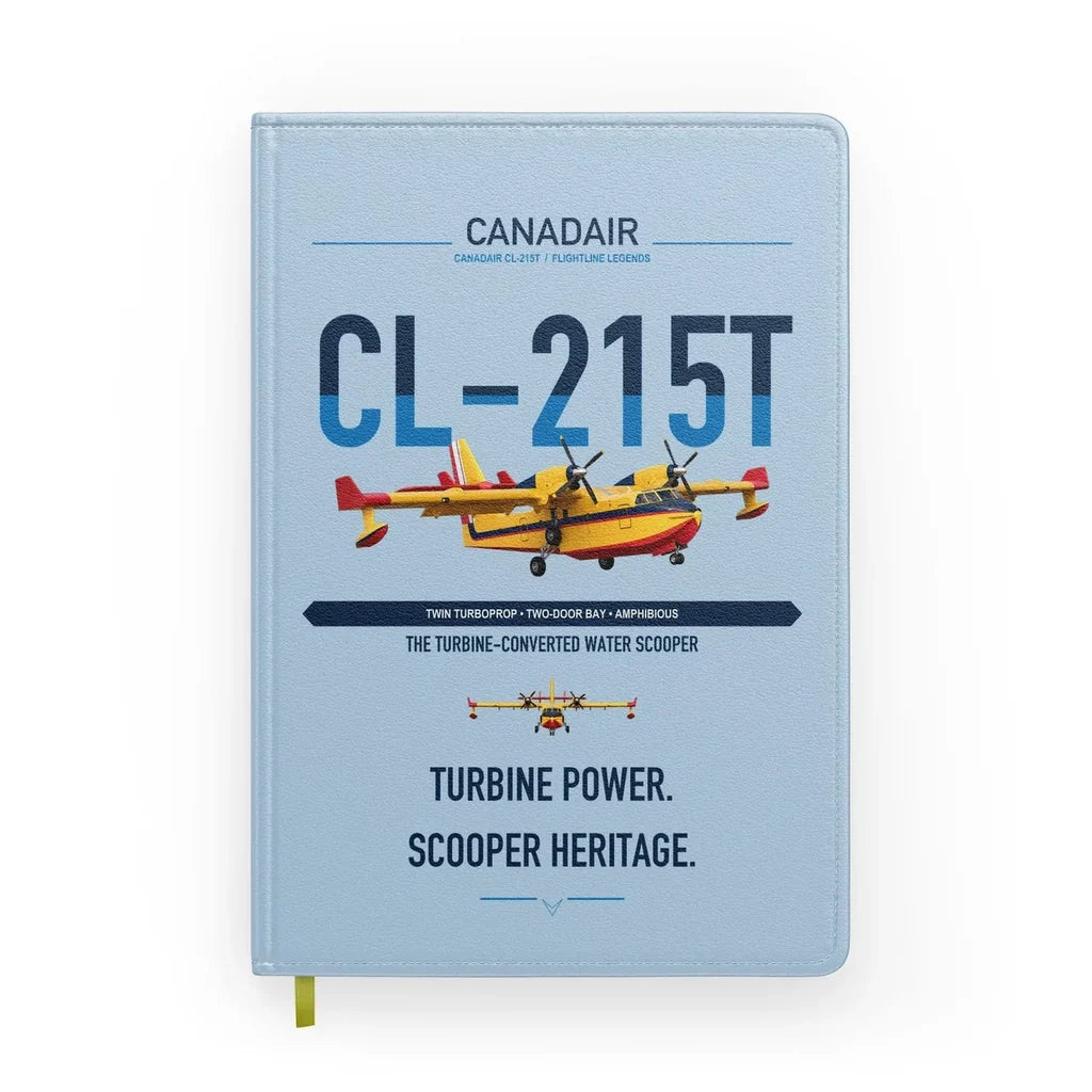 Canadair CL-215T design on light blue notebook