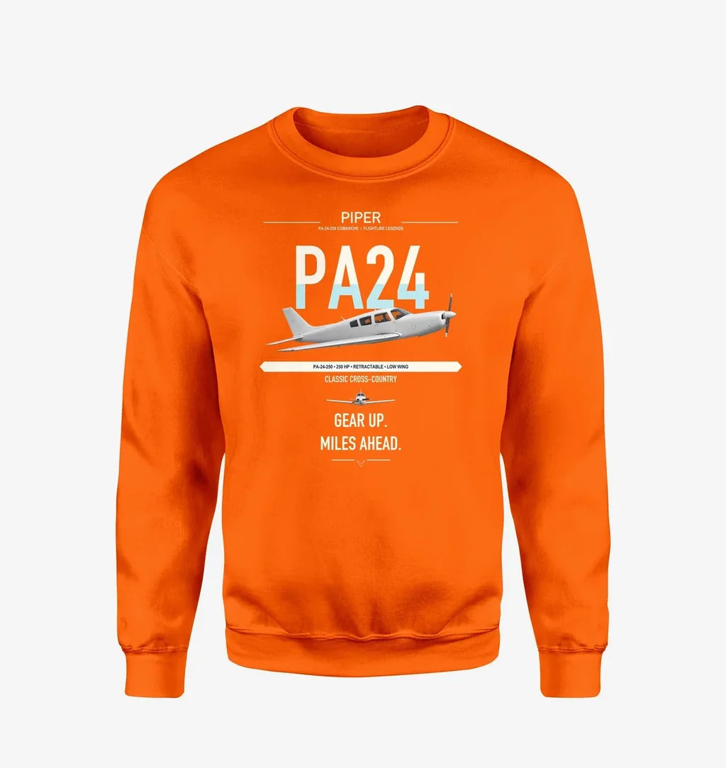 Piper PA-24-250 Comanche 250 design on orange sweatshirt