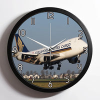 Thumbnail for Singapore Airlines Cargo Boeing 747 aviation design on premium wood and metal wall clock.
