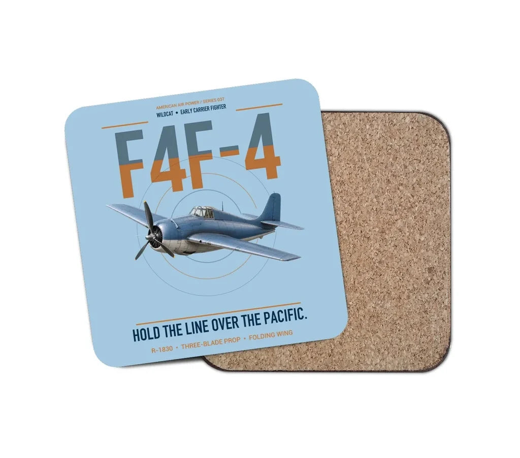 F4F-4 Wildcat design on light blue 1 piece coaster