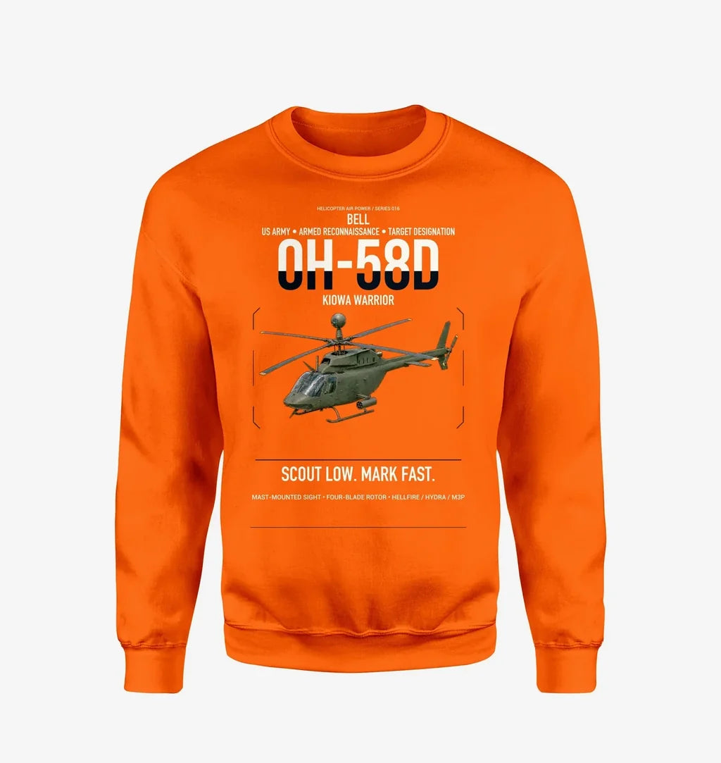 Bell OH-58D Kiowa Warrior design on orange sweatshirt