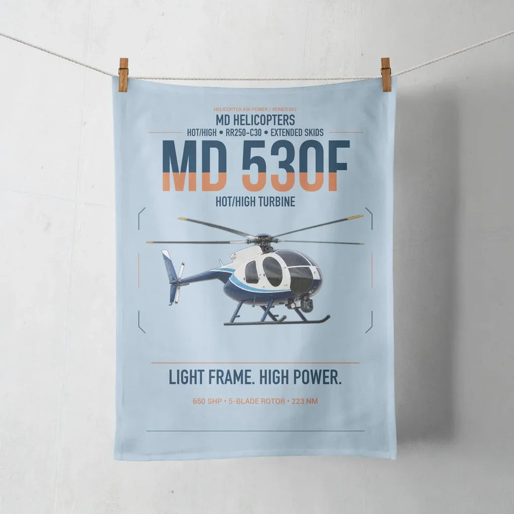 MD Helicopters MD 530F design on light blue towel